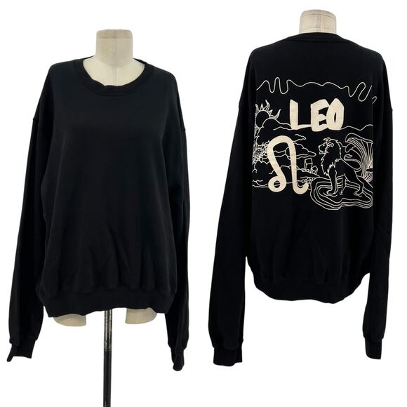 Good American Boyfriend Pullover Sweatshirt Leo Zodiac Sign Black Size 3 Large - Picture 1 of 13
